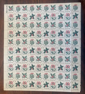 Stechpalme Weihnachtsbogen mit hundert 5 Cent Briefmarken Scott 1254-57 - Bild 1 von 1