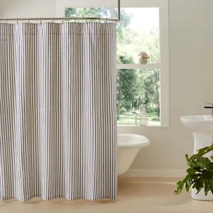 SHOWER CURTAIN FARMHOUSE COUNTRY TICKING STRIPE FABRIC 72x72 | KAILA - Picture 1 of 3