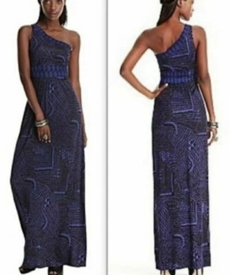 BCBG Maxazria One Shoulder Maxi Dress Medium 70's Jersey Knit Purple Black - Image 1 of 4