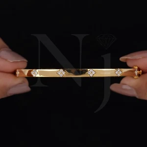 Elegant Flush Set Clover Moissanite Bangle Bracelet 4MM Wide For Special Gift - Picture 1 of 7