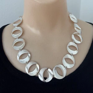 Sterling Silver Dimensional Disc Necklace Adjustable Contemporary 18" - Picture 1 of 5