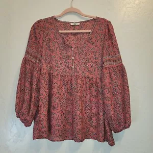 Camicetta top contadino Max Studio donna taglia S floreale rosa boho manica vescovo casual - Foto 1 di 6