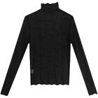 Women Lace Shirt Turtleneck Tops Shiny See Through Mesh Sheer Blouse Pullover