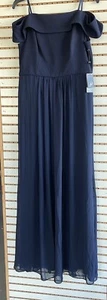 Adrianna Papell Off the Shoulder Crepe Chiffon Gown Sz 12 Navy Blue Formal NWT - Picture 1 of 9