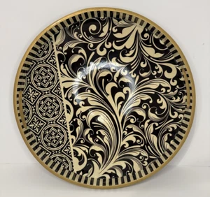 Michel Design Works Wooden Tray Black Florentine Vanity Decoupage Round 14" Vtg - Picture 1 of 6