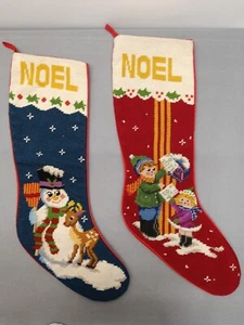 2 Vintage Imperial Elegance Needlepoint Christmas Stockings Noel Wool/Velvet - Picture 1 of 14