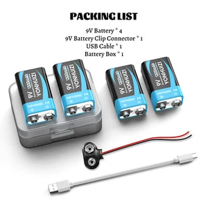 4 Pack 9V Block Rechargeable Batteries 6F 22 9 Volt 1300mAh for smoke detectors - Picture 1 of 7