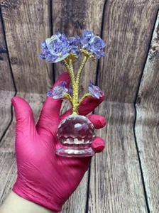 QFkris Purple K9 Crystal Roses Flower Glass Figurine Collectible Statue Real Art - Picture 1 of 21