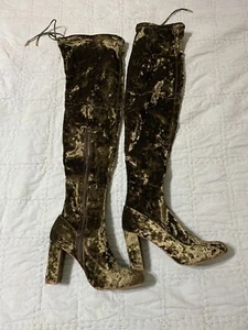 Liliana Kenzy Faux Velvet Pointy Toe Over Knee Thigh High Go Go Boots 8 1/2 - Picture 1 of 13