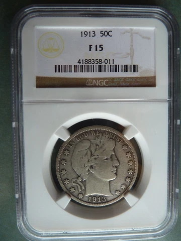 1913-P Barber Half Dollar, NGC F-15 Cover