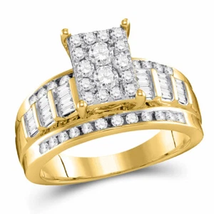 10kt Yellow Gold Round Diamond Cluster Bridal Wedding Engagement Ring 1/2 Ctw - Picture 1 of 1