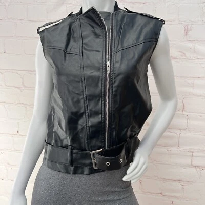 朋克摩托车骑手背心女式领无袖聚酯纤维黑色背心 S — 第 1/4 张图片