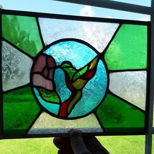 Stained Glass Window Panel- Humming Bird/ Green - Picture 1 of 2