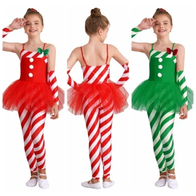 MARKENLOS DE ranrann Mädchen Zuckerstange Weihnachtsmann Overall Tanzbody Xmas Outfit