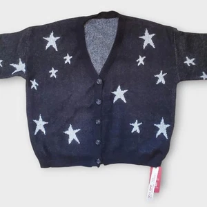 Romwe NWT Cardigan Knit Sweater Black White Stars Crop Size XL, EUR 44, US 12 - Picture 1 of 11