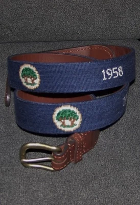 SMATHERS & BRANSON Needlepoint Golf Belt HOLE IN THE WALL GOLF CLUB Blue Size 40 - Image 1 of 4