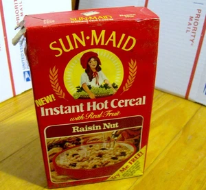 Vintage 80er SONNENJUNGFER Rosinen heiße Müsli BOX alte Lebensmittelverpackung Frühstück RAR - Bild 1 von 3