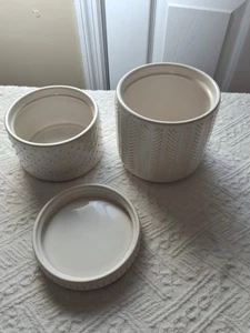 Textured Ceramic Stackable Jar Set Storage Containers With Flat Cover 3-Piece - Picture 1 of 6