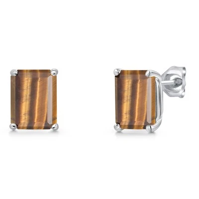 14K White Gold Emerald Cut 9X7MM Gemstone Birthstone Stud Basket Setting - Image 1 of 4