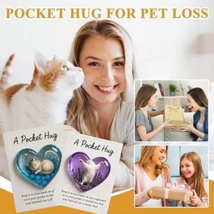 Cat Memorial Pocket Hug%2C Heart-Shaped Sleeping Cat Charm Resin Keepsake NEW` - Picture 1 of 35