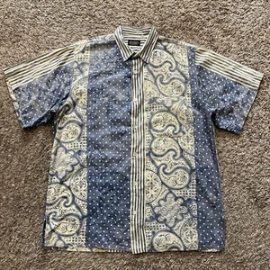 Vintage J Peterman Striped Paisley Hawaiian Short Sleeve Button Up Shirt Medium - Picture 1 of 5