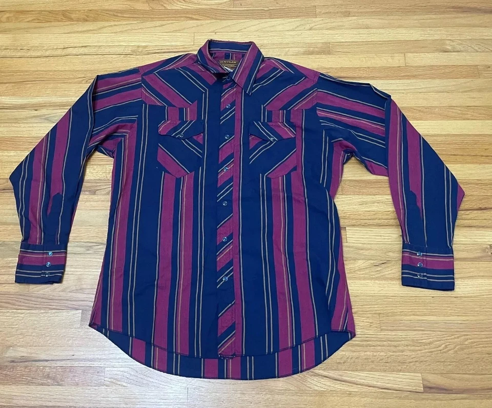 Camisa de Colección Rustler Western Abotonada Para Hombre (16-34/35) Colas X Púrpura Rayas Foto 1 de 4