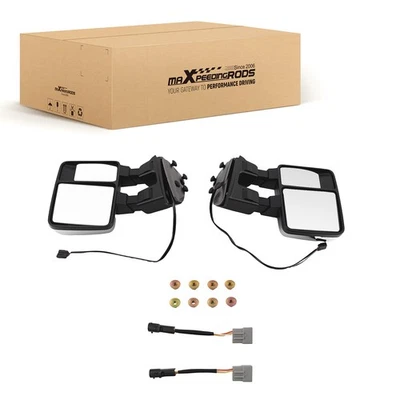 Pair Power Signal Arrow Light Heated Chrome Tow Mirrors For 99-07 Ford F250 450 - Image 1 of 4