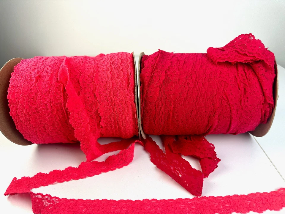 Lote de adornos de encaje elástico 1 1/8" W 400 YDs 2 carretes lencería de costura/Klauber Brothers Foto 1 de 4