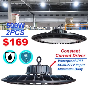 2 Pack UFO Led High Bay Light 500W Light Bulbs Commercial Lighting Lamp Fixture  - Picture 1 of 12