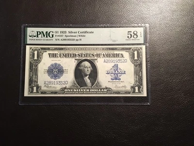 1.00 1923 silver certificate FR237PMG 58 choice about uncirculated EPQ - Image 1 of 2