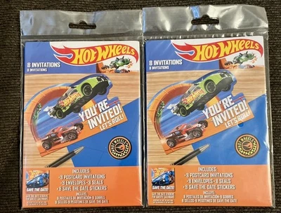 Лот из 16 приглашений на день рождения открыток и конвертов Hot Wheels (2017) запечатанный - Изображение 1 из 4