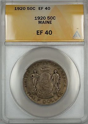 1920 Maine Commemorative Silver Half Dollar 50c Coin ANACS EF-40 - Image 1 of 2