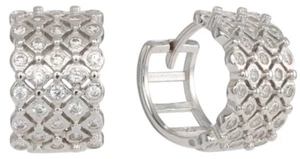 Solid 925 Sterling Silver 4-Row CZ Huggie Hoop Earrings, Rhodium Plated - Picture 1 of 9