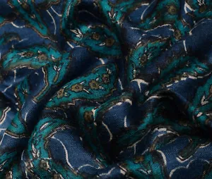 Sushila Vintage Blue Saree 100% Pure Woolen Floral Printed & Woven Sari Fabric - Picture 1 of 10