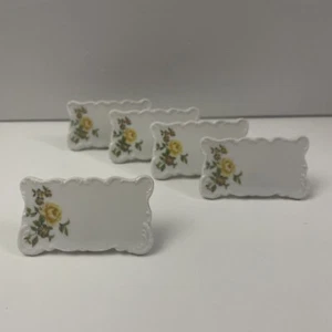 5 x Porcelain Name Card Plaques - Yellow Flower Design - Vintage Made in Japan - Picture 1 of 10