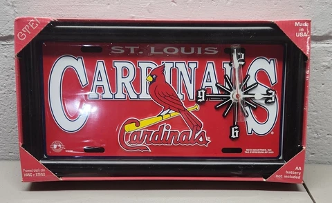 GTEI St. Louis Cardinal Framed Quartz Clock NEW hang or stand Lifetime Guarantee Cover