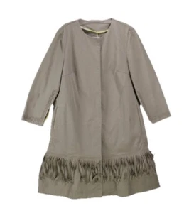 History Repeats Womens Button Front Crew Neck Fringe Jacket Brown Cotton Coat 6 - Picture 1 of 12