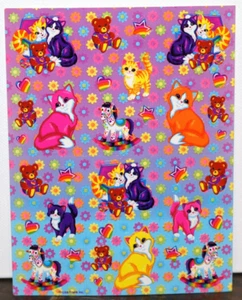 HOJA ADHESIVA VINTAGE LISA FRANK GATITO GATOS GATITOS MECEDORES OSOS DE PELUCHE + - Imagen 1 de 3
