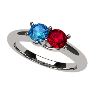Lucita Couples Ring With 2 Simulated Birthstones in Sterling Silver, 10K or 14K - Picture 1 of 15