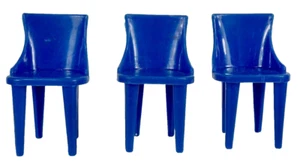 3 Plasco Chairs K-7 Mid Century Dollhouse Miniature Blue Hard Plastic 1950s #58 - Picture 1 of 8
