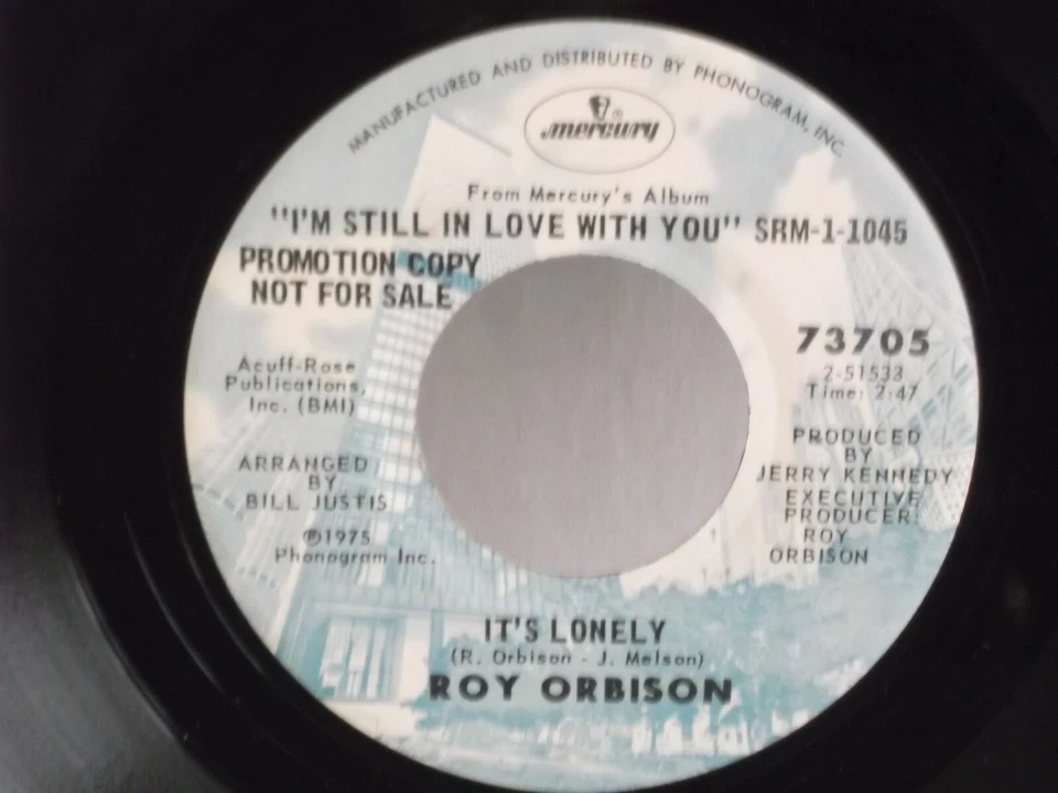 Roy Orbison,Mercury 53705,"It's Lonely",US,7" 45,PROMO, 1975 rock, Mint- - Image 1 of 2