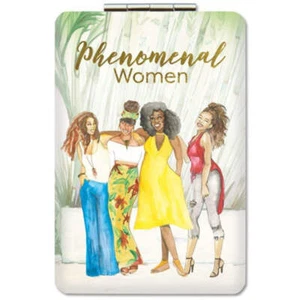 Rectangular Compact Mirror | Phenomenal Women Posed | White & Gold - Picture 1 of 3