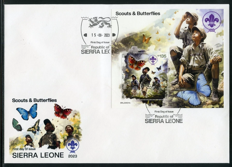 SIERRA LEONE 2023 SCOUTS AND BUTTERFLIES SOUVENIR SHEET FIRST DAY COVER - Image 1 of 1