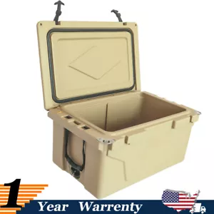 65QT Portable Ice Chest Cooler Insulated Cooler Box for Camping Fishing Khaki - Picture 1 of 24