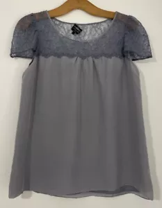 Little Joe Womens Top short sleeve lightweight 100% silk top S grey lace top - Picture 1 of 8