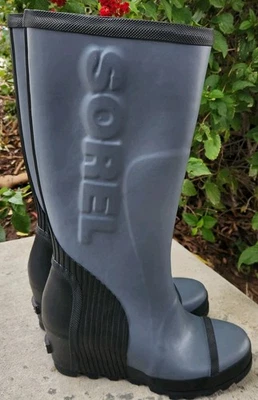 Sorel Botas Mujer 9 Gris Lluvia Joan Cuña Alta Tirar hasta la Rodilla Impermeables 16" Foto 1 de 4
