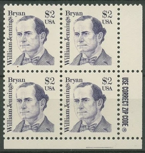 USA 1986 Politiker William J. Bryan 1791 ZIP Viererblock postfrisch - Bild 1 von 1