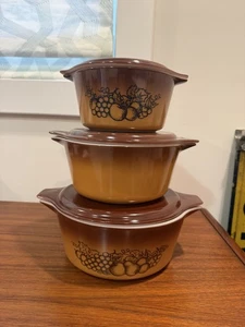 Vintage PYREX Old Orchard 3-Piece Bake Serve & Store Set #470-47 NOS - Picture 1 of 9