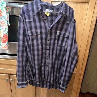 Camisa Ryan Michael Para Hombres XXL Perla A Presión Azul/Púrpura Vaquero Occidental Rodeo Larga Slv Foto 1 de 4