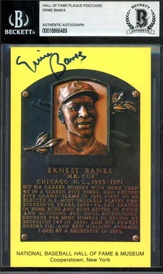 Ernie Banks Beckett BAS 签名金名人堂牌匾明信片亲笔签名 — 第 1/2 张图片